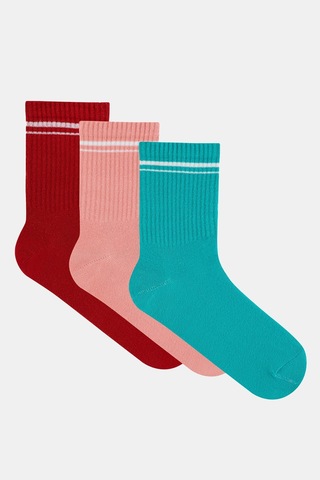 Los Ojos 3 Çift Çok Renkli Pamuklu Orta Boy Retro Çorap Half Crew Yeşil-kiremit-pembe