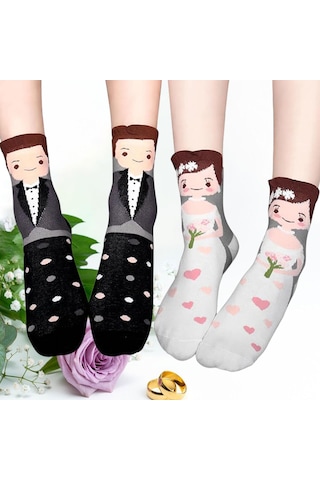 Homyl 2 Çift Düğün Çorabı Nişan Hediyesi Rahat Çorap Seti Çok Renkli