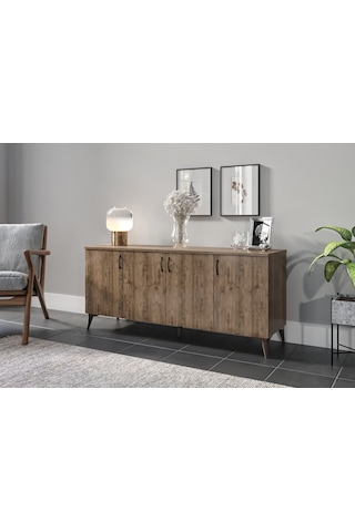 Kznhome 4 Kapaklı Çok Amaçlı Mdf Konsol Dolap - Ceviz Tamamı Mdf