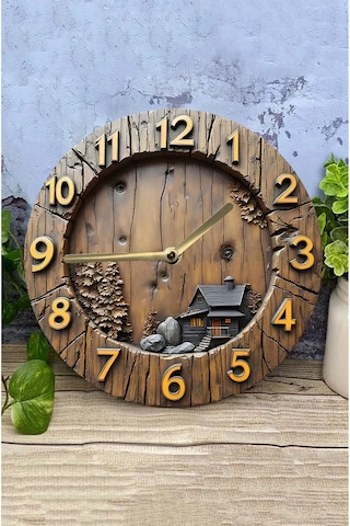 Rustic Charm Dağ Evi Temalı 3d Mdf Duvar Saati Sdw267 Renkli