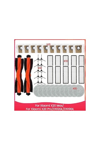 Xiaomi X20 Max/x20 Pro/d102gl/d109gl İçin 42 Adet Elektrikli Süpürge Yedek Parçası: Ana Ve Yan Fırça, Hepa Filtresi Gösterildiği Gibi