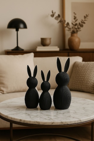 Modern Siyah Dekoratif Tavşan Figür Seti 3 Lü Minimalist Ev Dek