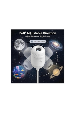 Uzay Gece Lambası Mini Projektör 6 Film Disk 360 Dönen Ay Aurora Kuzey Işıkları Tak Çalıştır Nebula