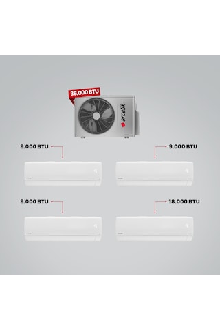 Arçelik 1+4 Multi Sistem 36100 MD Pro Dış Ünite 3 Adet 9.000 BTU Beyaz + 18 BTU Beyaz İç Üniteler Duvar Tipi Klima