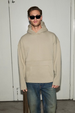 Grimelange Colega Erkek Yumuşak İçi Polarlı Organik Pamuklu Kanguru Cepli Taş Rengi Sweatshirt Taş Rengi