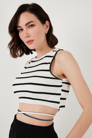 Lela Çizgili Slim Fit Bağlama Detaylı Bayan Crop 5865715 Beyaz-Siyah