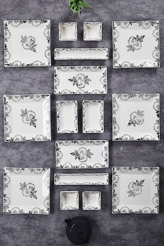 Piatti Naturali 16 Parça 6 Kişilik Black Rose Kahvaltı Takımı Handmade Sunum Seti Siyah