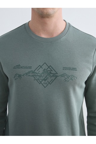 Lcwaıkıkı Classic Yeşil Bisiklet Yaka Baskılı Erkek Sweatshirt