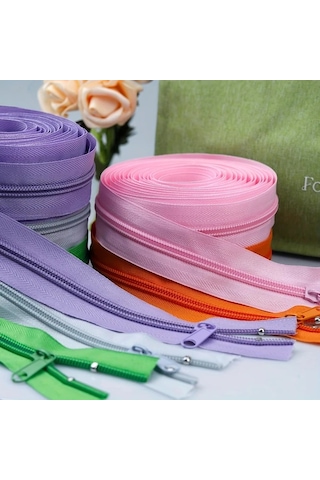 Fochsia 38 Renkli Makaron Tonları 6 Rulo 4 Yard Renkli Fermuarlar 50 Alt Stoper 100 Üst Stoper