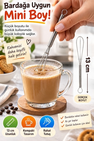 6'lı Mini Çırpıcı Seti 13 Cm Paslanmaz Çelik Çay Kahve Yumurta Sos Karıştırıcı Yaylı Mutfak Çırpıcı Gümüş