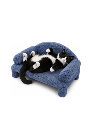 Reyo Pet Peluş Kedi Koltuğu Kedi Kanepesi Kedi Yatağı Evcil Hayvan Dinlenme Koltuğu Rahat Kedi Sofa Yatağı 45 x 33 x 25 CM Lacivert