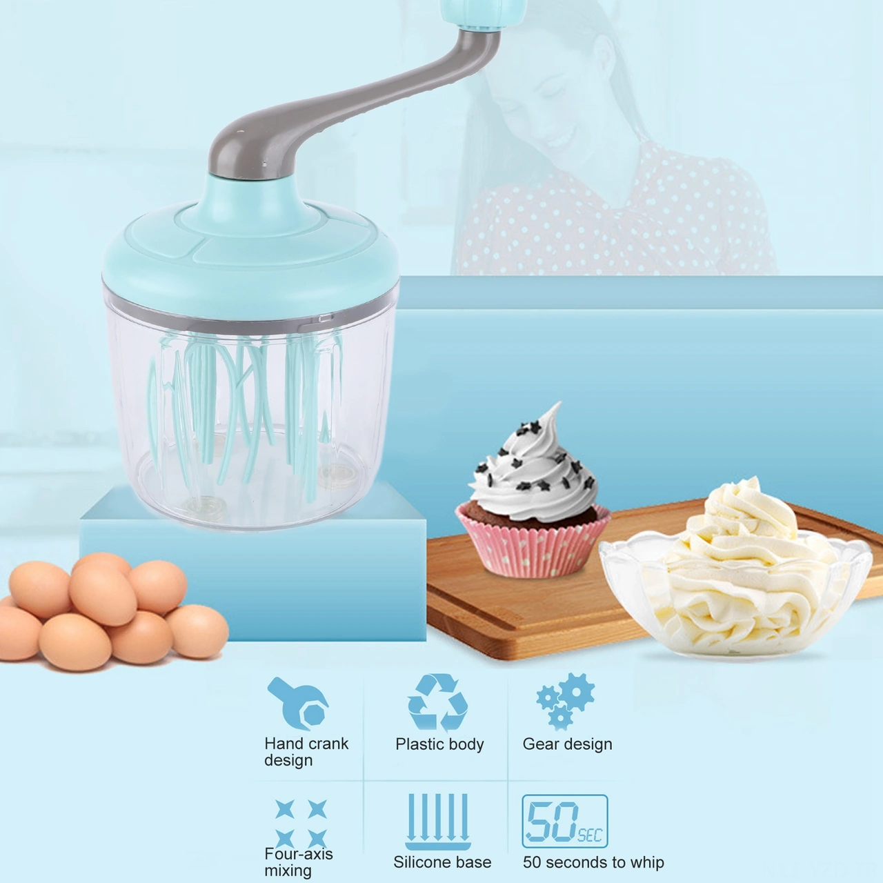 Yuntech01 Ev Fırını Krem Ve Akı Karıştırıcı - Elden Döndürülen, Kolay Kullanıma İyi, 4 Eksenli Çırpma Çubuklarıyla 1100ml Kapasiteli Mutfak Aleti Diğer