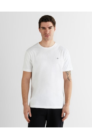 Gant Erkek Bisiklet Yaka Logolu T-shirt Beyaz Gant Erkek Bisiklet Yaka Logolu T-shirt Beyaz