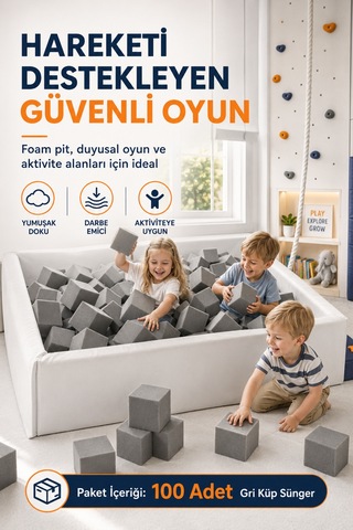 100 Adet Gri Küp Sünger Top Havuzu Oyun Alanı Duyusal Oyun Aktivite Köşesi Dolgu Süngeri