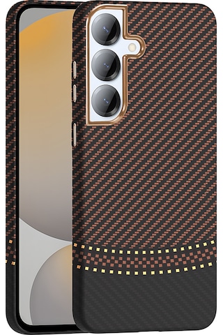 Galaxy S25 Plus Uyumlu Kılıf M-safe Şarj Özellikli Karbon Fiber Görünümlü Sys Gros Kapak - G Gold-siyah