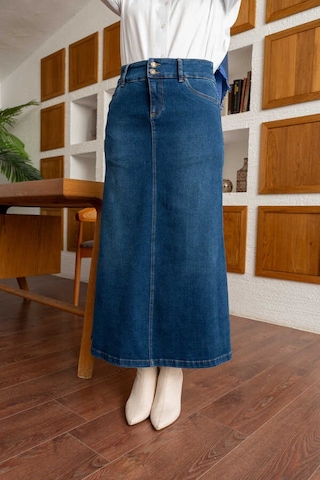 Neways 2254-denim Klasik Etek Koyu Mavi Koyu Mavi