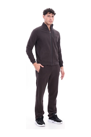 Rowinger 3 İplik Kalın Dokulu Pilot Yaka Velör Şeritli Tam Fermuarlı Erkek Sweatshirt Brown