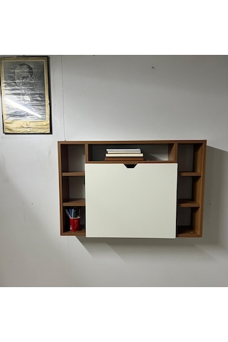 Duvara Monte Kitap-leptop Çalışma Masası Teak