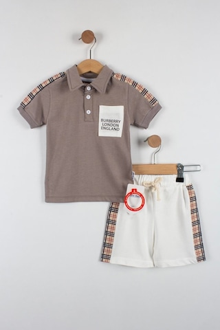 Erkrek Çocuk Yazı Cep Detaylı Şortlu Takım-6191-Kahverengi