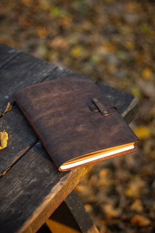 Kişiye İsme Özel Hakiki Deri A5 Defter / Ajanda Kestane