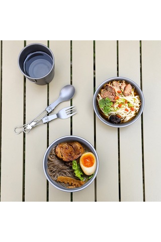 Tomshoo 500ml Titanyum Kase Yığılabilir Kamp Kasesi Kamp Dağ Yürüyüşü Seyahat İçin Gümüş