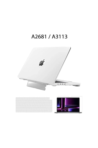 Macbook Uyumlu Air 13.6" M2-m3 Çip 2022/2024 A2681 A3113 Uyumlu Standlı Kılıf Klavye Kılıfı Ekran Koruyucu Şeffaf