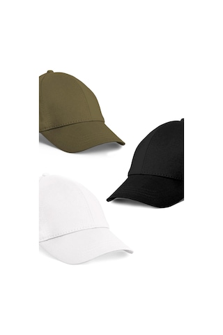 Unisex 3'lü Set Haki,beyaz Ve Siyah Renk Beyzbol Şapka - Unisex Çok Renkli