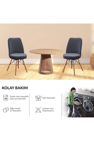 Yıkanabilir Streç Lastikli Likralı Oval Sandalye Kılıfı - Yuvarlak Sandalye Örtüsü Antrasit Antrasit