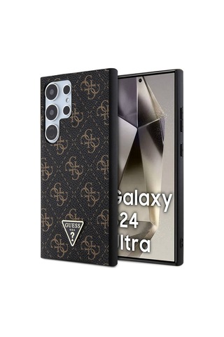 Galaxy S24 Ultra Uyumlu Kılıf Guess Lisanslı Pu Üçgen Logo 4g Desenli Kapak Siyah