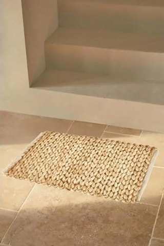 El Yapımı Örgü Jüt Kapı Paspası, 65x45 Cm, Lüks Tasarım Açık Bej