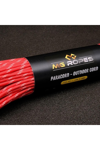 Mg Ropes Polyester Paracord İp 4 Mm Kırmızı Beyaz Desen 30 Metre Kırmızı