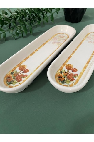 Vintage Lale 2 Adet Zeytinlik Sunum Tabağı Kızıl Kahve