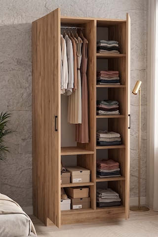 Açelya Gardrop Askılı Elbise Dolabı Raflı Elbise Dolabı Çam