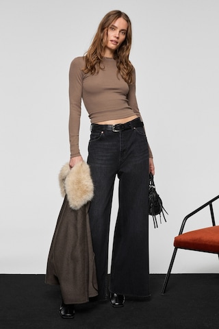 Grimelange Pıedra Kadın %100 Pamuk Geniş Paça Paçası Dikişsiz Bitişli Denim Siyah Jeans Siyah