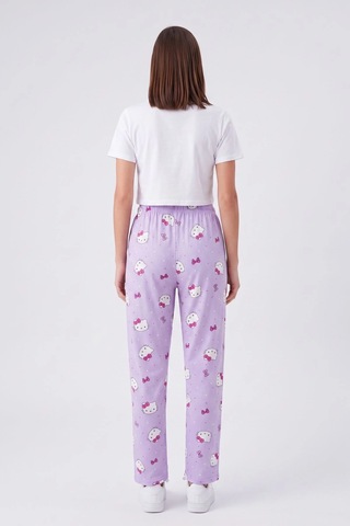 Cemo Kedi Ve Fiyonk Baskılı Beli Lastikli Bağcıklı Pijama Altı 26y-h0020-mr-l Mor