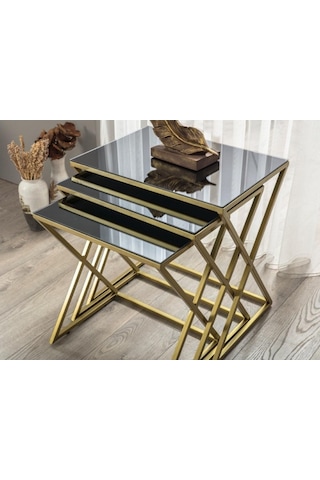 Venedik Gold Metal Ayaklı,Füme Aynalı Zigon Sehpa (533735195)