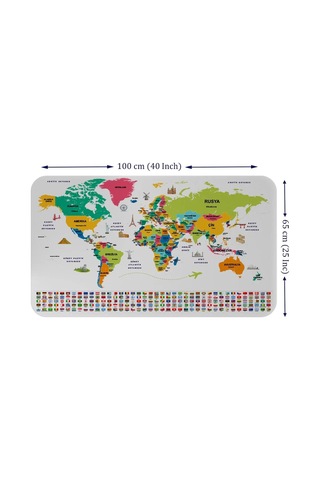 Türkçe Ülke Bayrak Lı Eğitici Başkent Detaylı Atlası Dünya Haritası Duvar Sticker -60x105-3860 Renkli