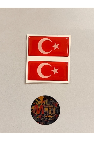 Türk Bayrağı Damla Sticker Etiket Direk Arması 3d Damla Silikon Arması Türk Bayrağı 2adet 5x2,5cm Beyaz - Kırmızı