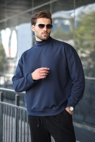 Madmext Lacivert Yarım Balıkçı Yaka Erkek Basic Sweatshirt E7158 Lacivert