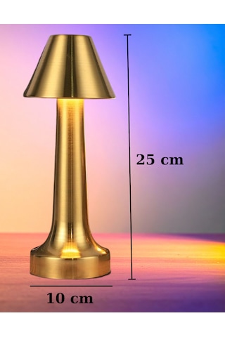 Işık Ayarlı Dokunmatik Mantar Masa Lambası Metal 3 Işık Renkli Şarjlı Masa Lambası Gold Altın