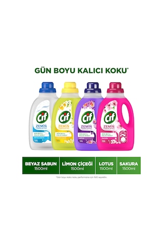 Cif Zemin Temizleyici Beyaz Sabun + Limon Çiçeği + Lotus + Sakura 4 x 1500 ML
