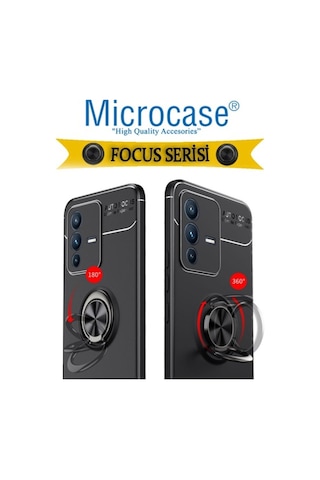 Microcase Vivo V23 5G Focus Yüzük Standli Silikon Kilif - Siyah 548775110