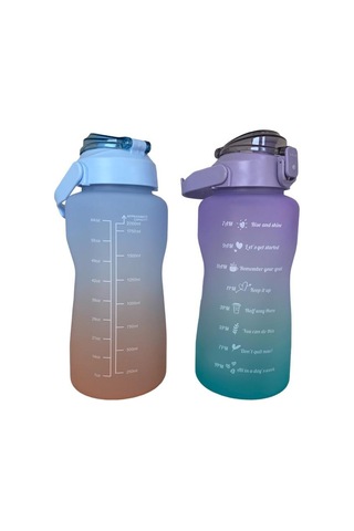 Delux Serisi Matara Büyük Suluk Antrenman Suluğu Günlük Motivasyon Su Matarası 2 Litre Çok Renkli