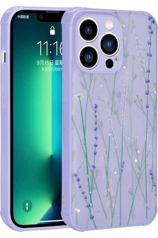 Apple Uyumlu iPhone 13 Pro Kılıf Simli Desenli Kamera Korumalı Parlak Zore Popy Kapak Dallar