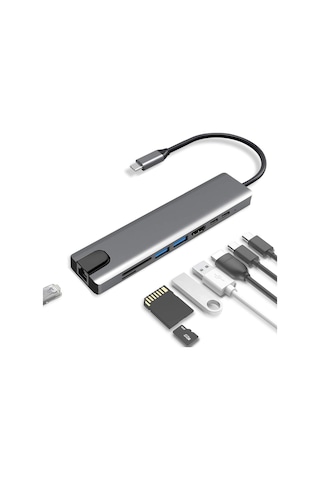 Speeduf 8in1 Usb Type-c Hub Port Adaptör Hdmı Usb Ethernet Pd