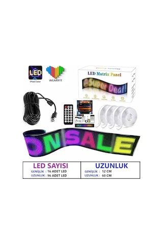 Wearfitpro Matrix Led Panel Cama Yapışan Telefon Kontrollü Otomobil Led,tırcı Kamyon Led Uznluk60cm-geniş12cm
