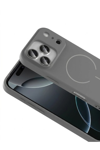 Apple iPhone Uyumlu 17 Pro Max Magsafe Özellikli İçi Kadife Yumuşak Aqua Silikon Kılıf Gri