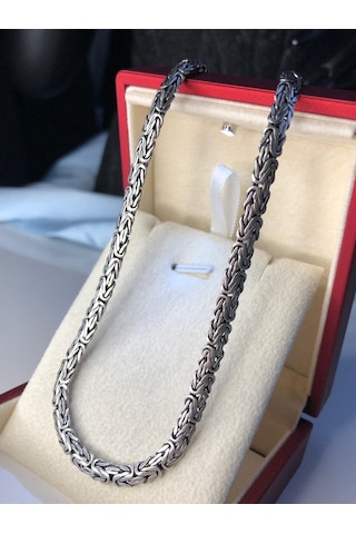 Erkek Gümüş Kolye - 3.5mm Yassı Ezme Kral Model • Işıklı Kutuda • Sevgiliye • Eşe • Babaya Hediye