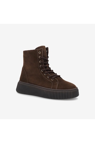 Cacao Dark Brown Bot Kadın 40c6 Frau Waxy Laced Bootıe Wıth Platform Acı Kahverengi
