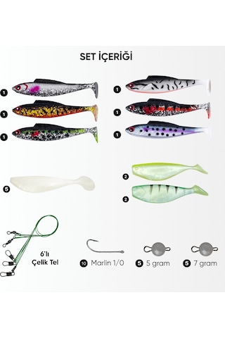 Silikon Spin At-çek Yem Seti - 42 Parça - Kurşunlu - Yem Kutulu - Fishack 2007